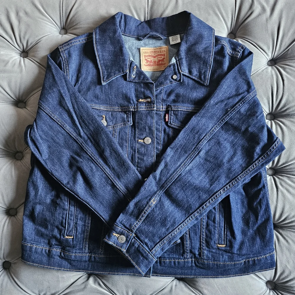 Levi's Original Trucker Denim Jacket Even Rinse Dark Blue Wash Sz 1X - Picture 3 of 7